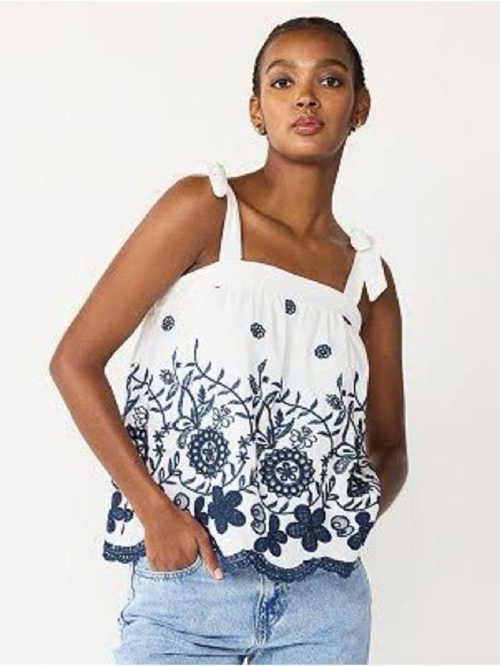 Draper James Embroidered Tie Strap Tank